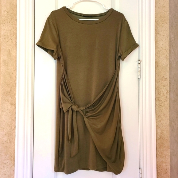 Lillusory Ruched Tee Shirt Tie Waist Dress Green XL - Picture 3 of 14